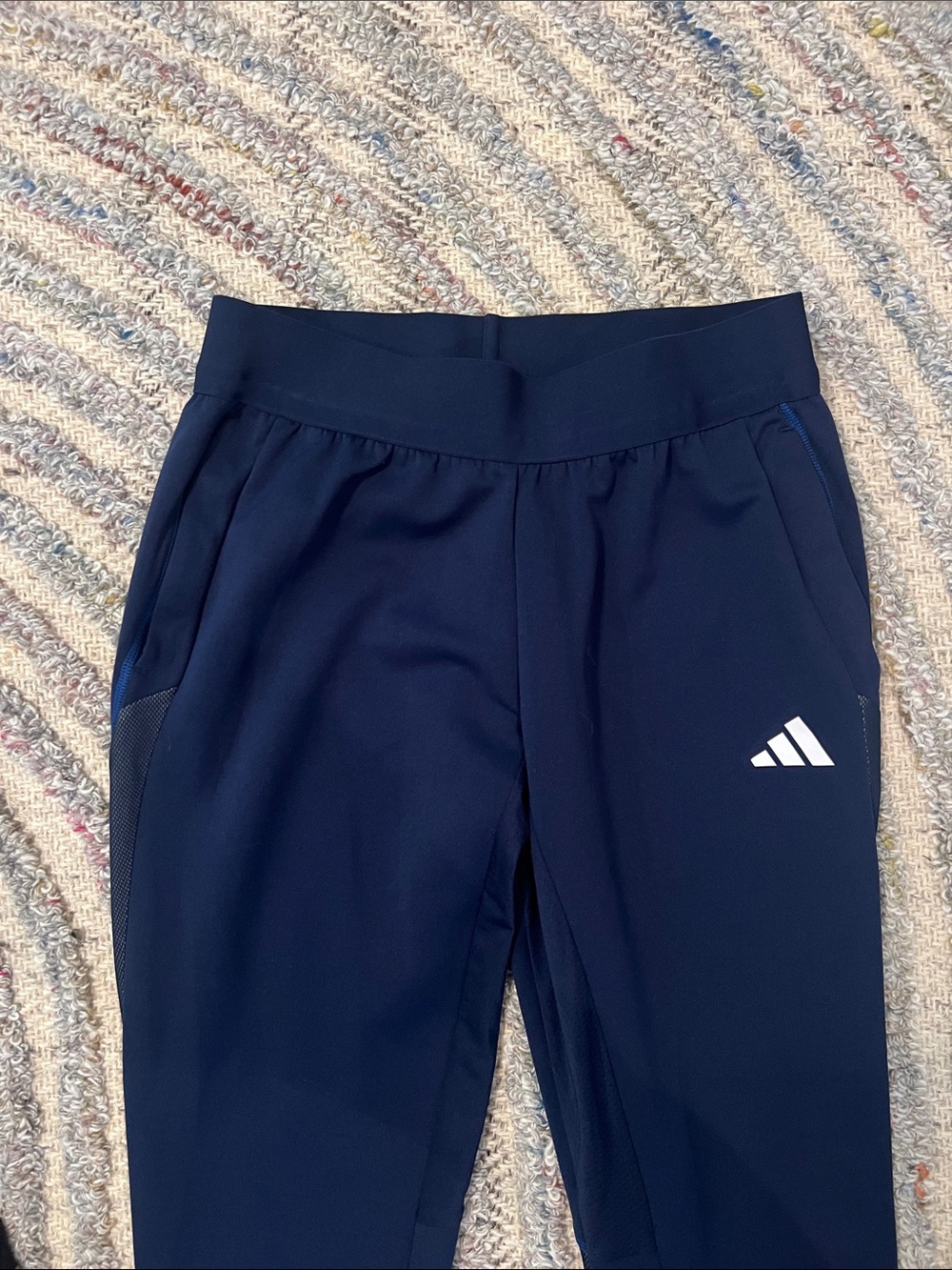 adidas Navy Joggers with White Logo and Stripes - Picture 2 of 3